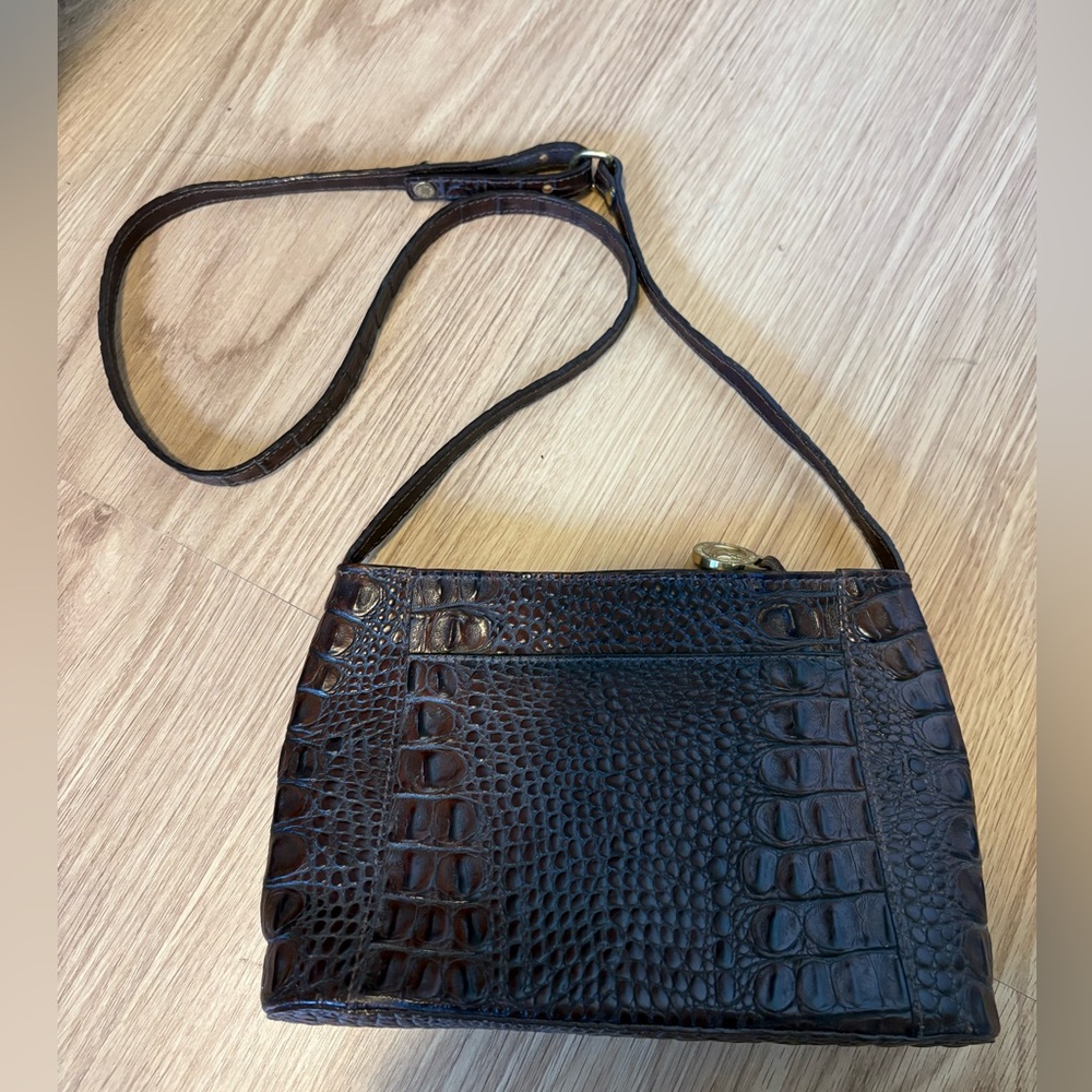 Brahmin Crossbody - Crocodile embossed dark brown leather handbag - Picture 2 of 6